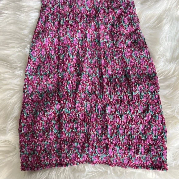 Free People Intimately Juniper Floral Mini Dress Smocked Bodycon Pink Sz Small - Picture 12 of 14